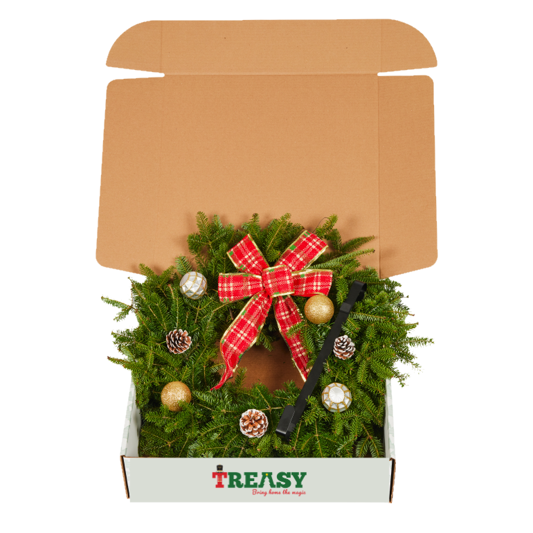 Christmas Wreath Gift Set – Decorated, 12in, with Hook